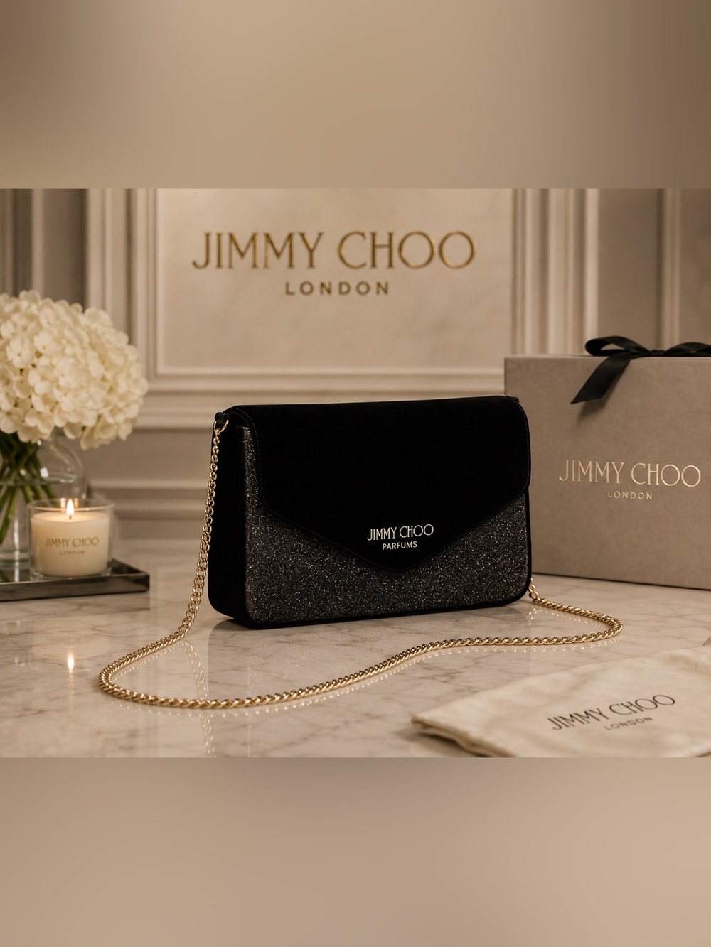 Jimmy Choo parfums Black Glitter Envelope with chain